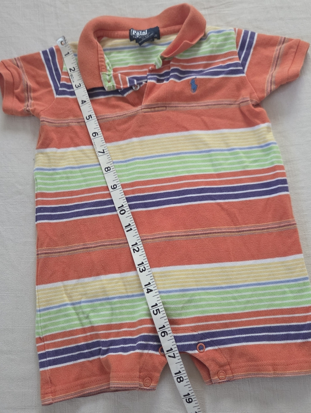 Polo by Ralph Lauren Orange Striped Baby Polo Romper 18 Months Retro Vintage - Picture 5 of 6